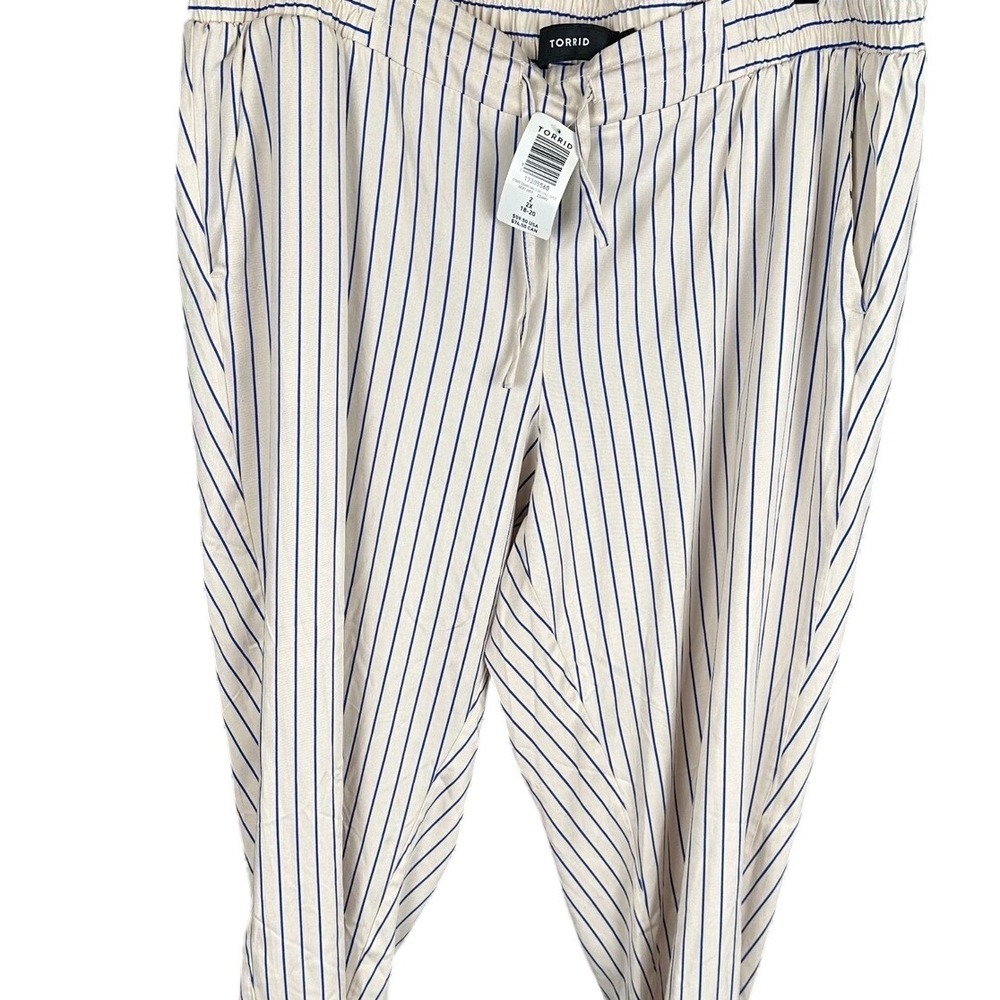 Torrid Stripe Drawcord Stretch Challis Taper Pants Blue Cream 2X 18-20 17205560